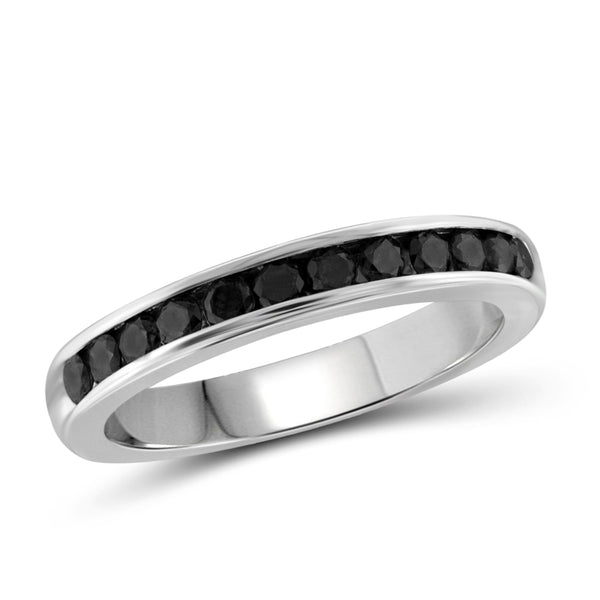 JewelonFire 1/2 Carat T.W. Black Diamond Sterling Silver Band Ring