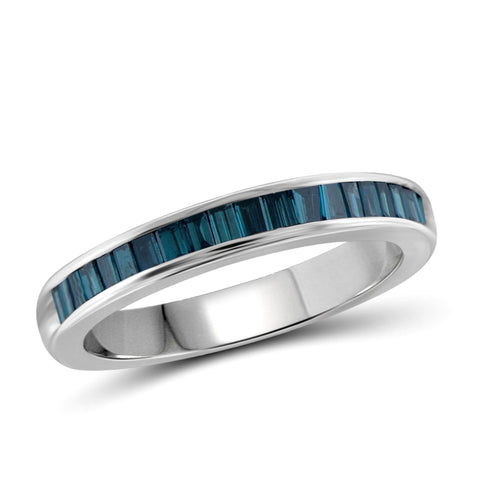 JewelonFire 1/2 Carat T.W. Blue Diamond Sterling Silver Band Ring