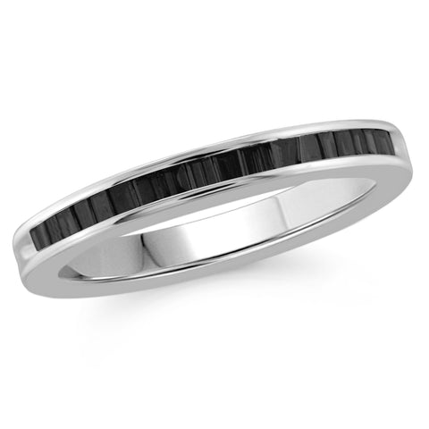 JewelonFire 1/4 Carat T.W. Black Diamond Sterling Silver Band Ring