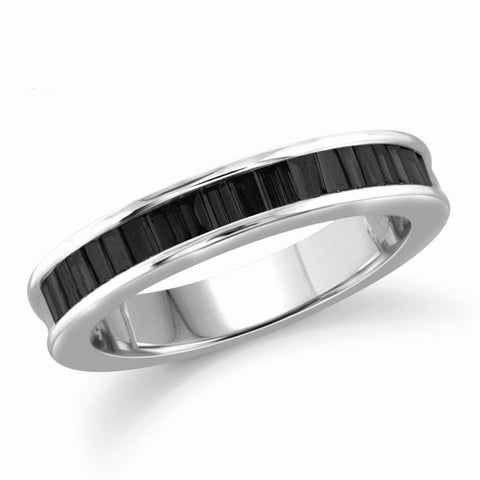JewelonFire 1.00 Carat T.W. Black Diamond Sterling Silver Band Ring