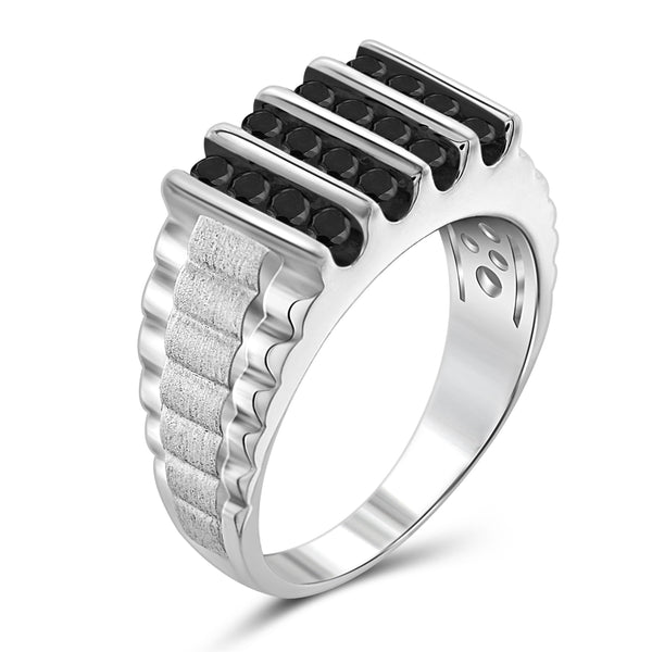 JewelonFire 1 Carat T.W. Black Diamond Sterling Silver Textured Men's Ring