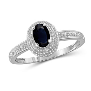 JewelonFire 0.60 Carat T.G.W. Sapphire and White Diamond Accent Sterling Silver Ring - Assorted Colors