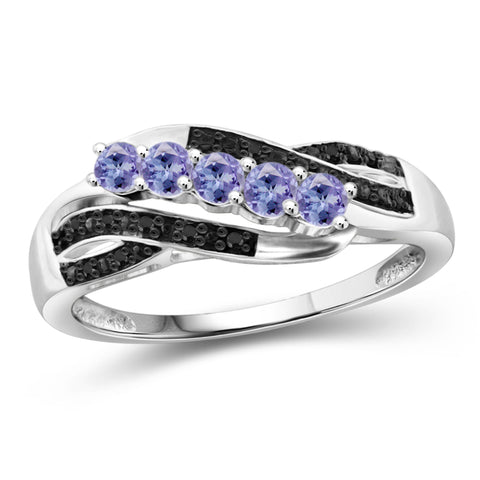 JewelonFire 1/3 Carat T.G.W. Tanzanite and Black Diamond Accent Sterling Silver Band- Assorted Colors