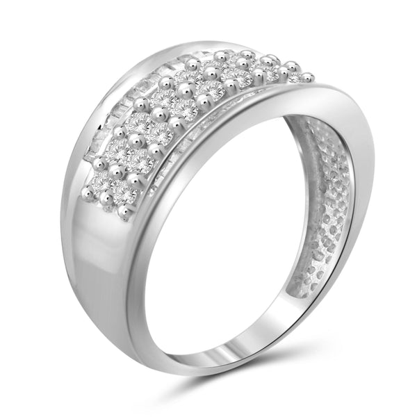 JewelonFire 1 Carat T.W. White Diamond Sterling Silver Anniversary Band Ring