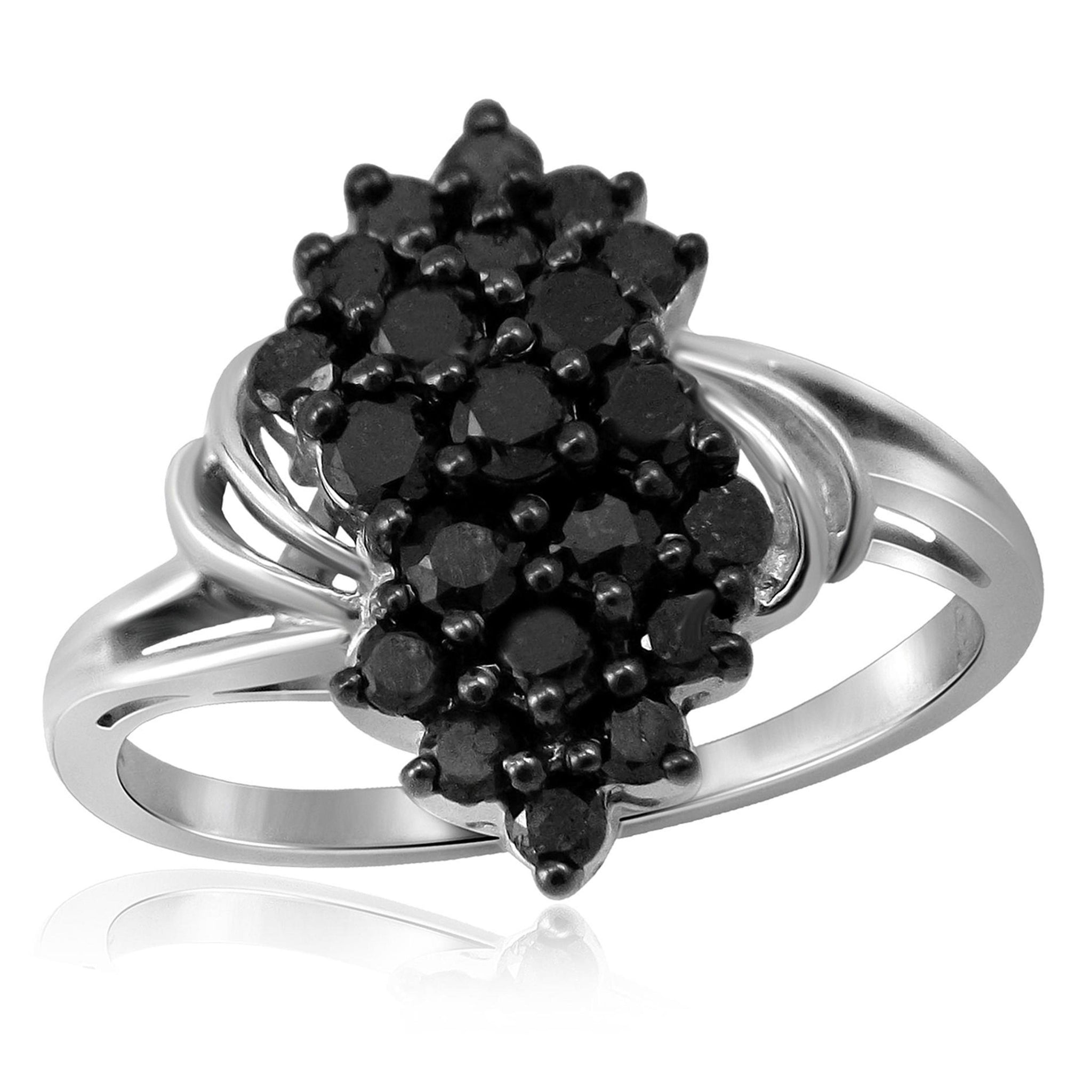 JewelonFire 1 CTW Black Diamond Sterling Silver Ring