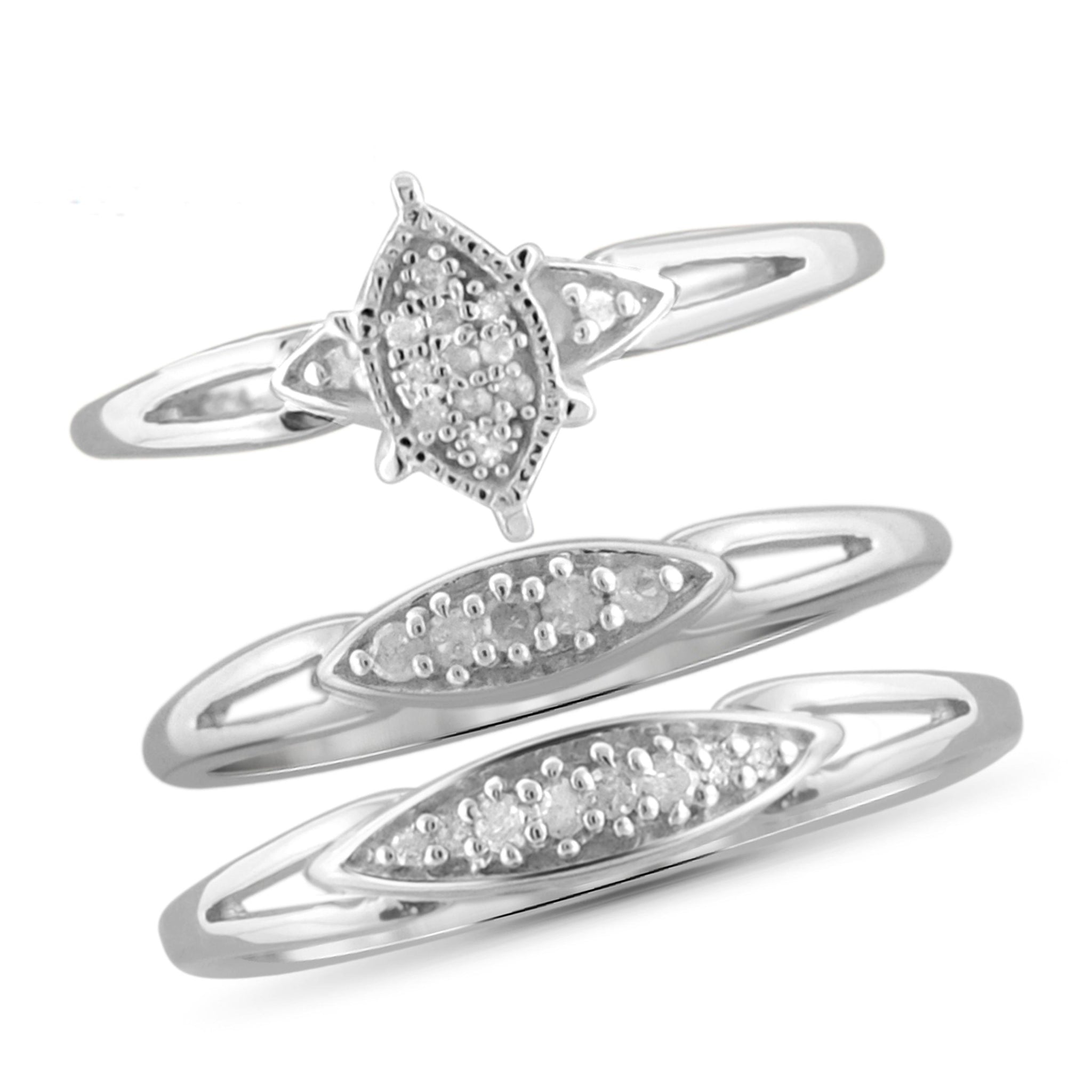 JewelonFire 1/20 Carat T.W. White Diamond Trio Engagement Ring Set in –  JewelOnFire
