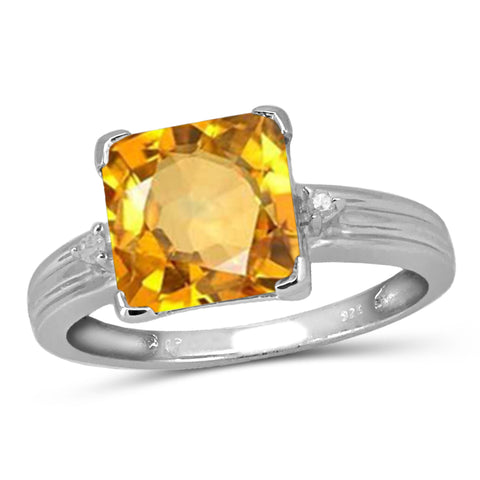 JewelonFire 2.00 Carat T.G.W. Citrine And White Diamond Accent Sterling Silver Ring