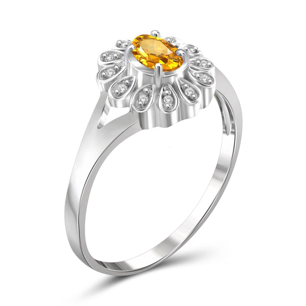 JewelonFire 1/4 Carat T.G.W. Citrine And 1/20 Carat T.W. White Diamond Sterling Silver Ring - Assorted Colors