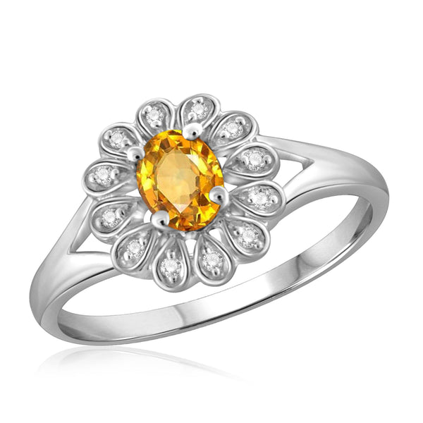 JewelonFire 1/4 Carat T.G.W. Citrine And 1/20 Carat T.W. White Diamond Sterling Silver Ring - Assorted Colors