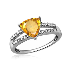 JewelonFire 1 1/3 Carat T.G.W. Citrine And White Diamond Accent Sterling Silver Ring