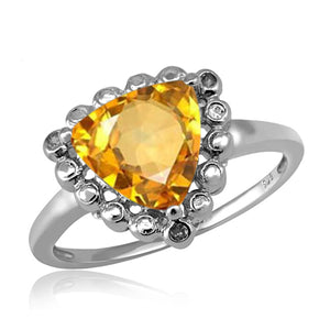 JewelonFire 2.00 Carat T.G.W. Citrine And 1/7 Carat T.W. White Diamond Sterling Silver Ring