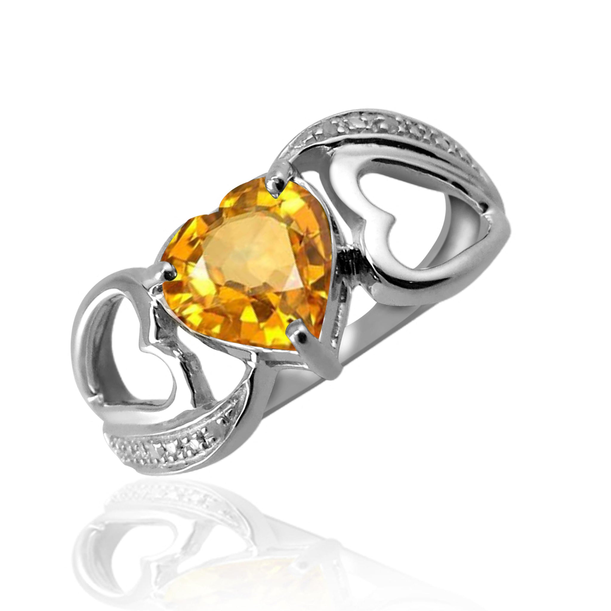 JewelonFire 1 1/2 Carat T.G.W. Citrine And White Diamond Accent Sterling Silver Ring