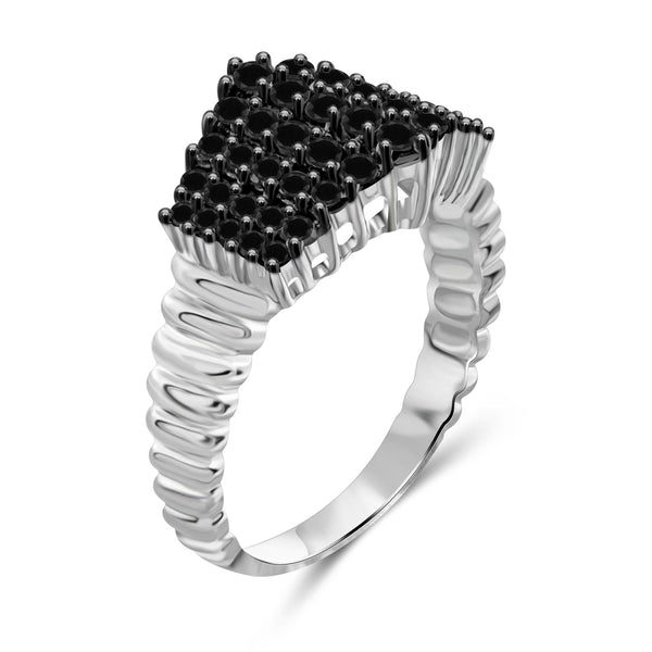 JewelonFire 1 CTW Black Diamond Sterling Silver Ring