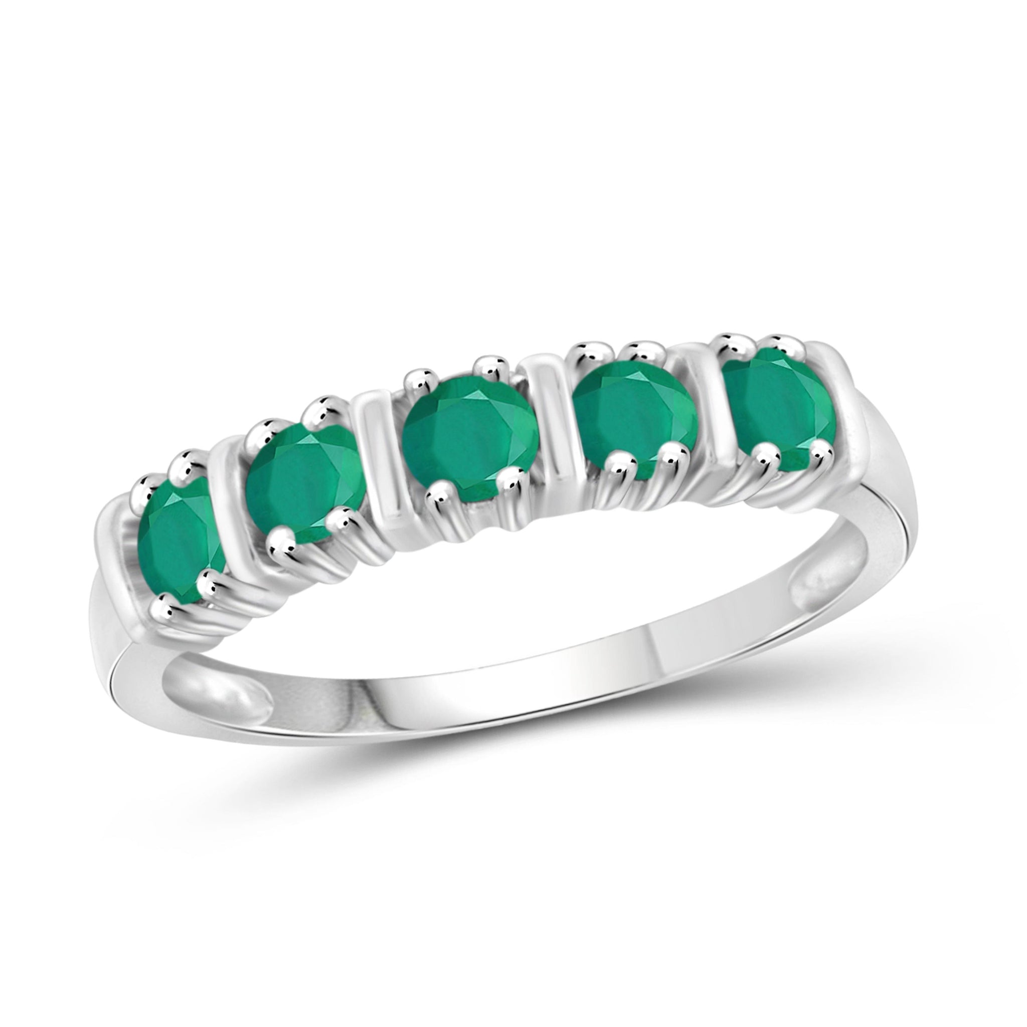 JewelonFire 1/2 Carat T.G.W. Emerald Sterling Silver 5-Stone Ring- Assorted Colors