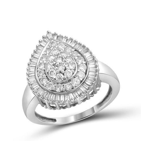 JewelonFire 1 Carat T.W. White Diamond Sterling Silver Teardrop Ring