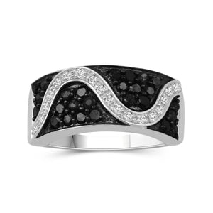 JewelonFire 1 Carat T.W. Black And White Diamond Sterling Silver Cocktail Ring