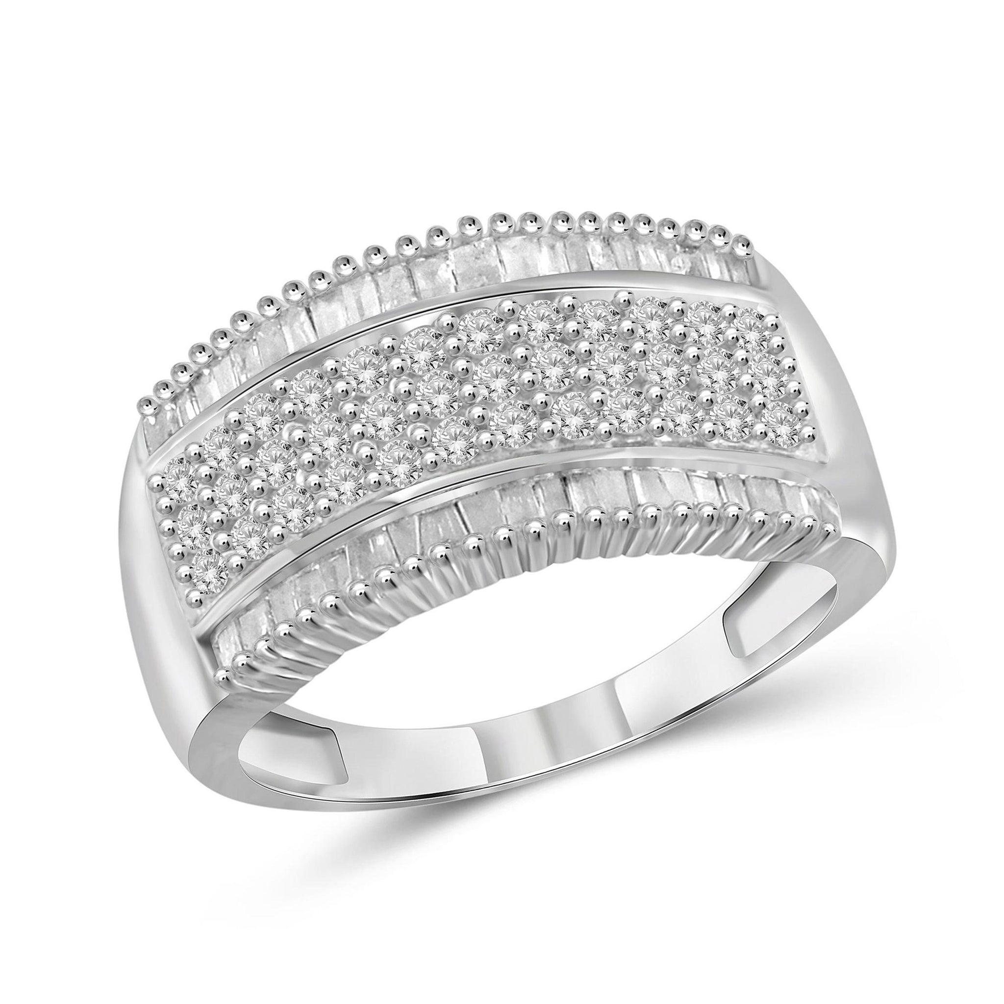 JewelonFire 1 Carat T.W. White Diamond Sterling Silver 5-Row Ring