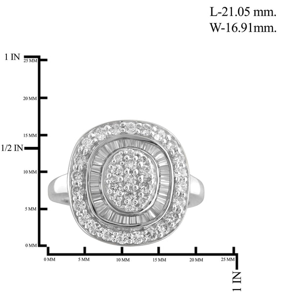 JewelonFire 1 Carat T.W. White Diamond Sterling Silver Square Ring