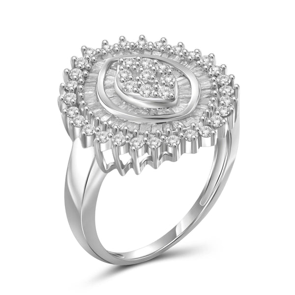 JewelonFire 1 Carat T.W. White Diamond Sterling Silver Vintage Style Triple Halo Sun Burst Ring