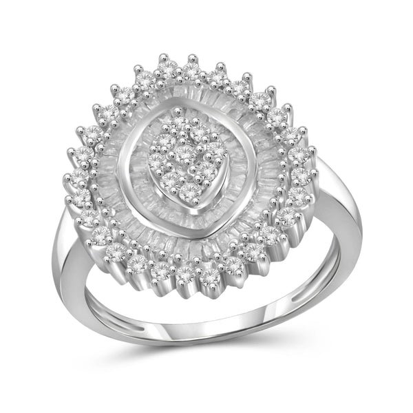 JewelonFire 1 Carat T.W. White Diamond Sterling Silver Vintage Style Triple Halo Sun Burst Ring