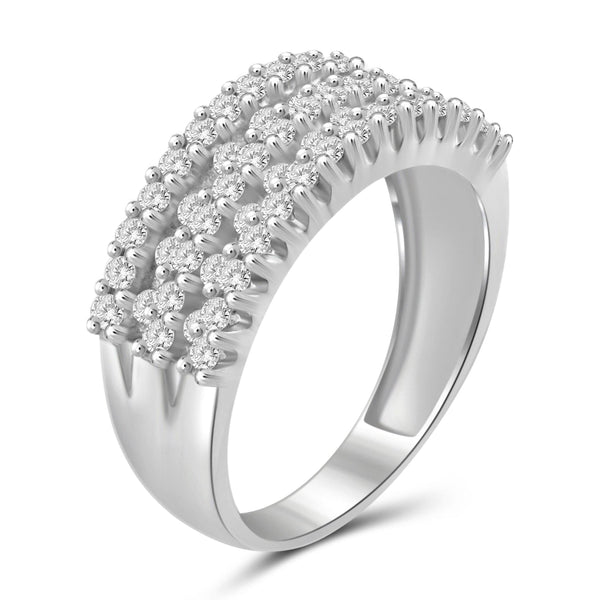 JewelonFire 1 Carat T.W. White Diamond Sterling Silver 2-Level Band Ring