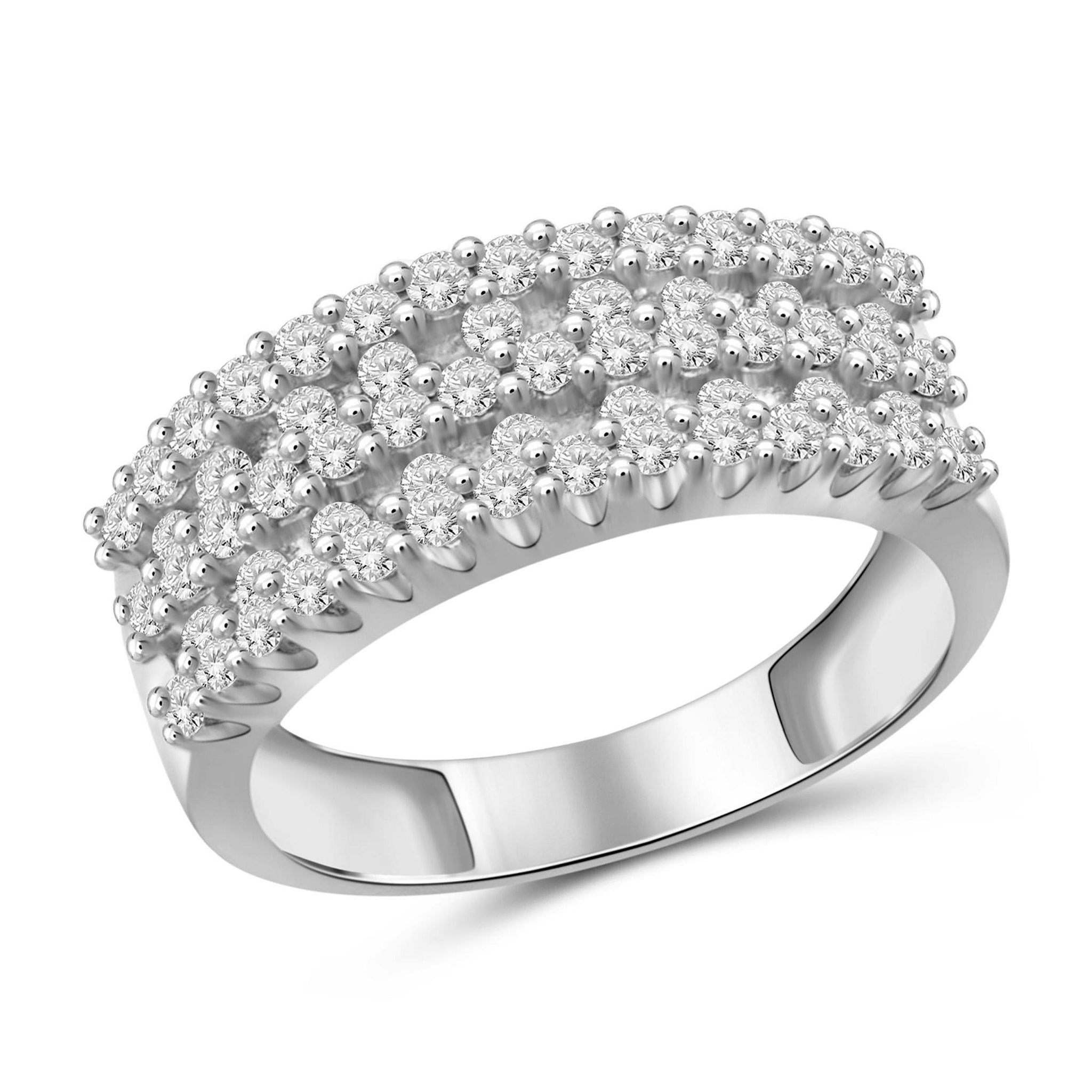 JewelonFire 1 Carat T.W. White Diamond Sterling Silver 2-Level Band Ring