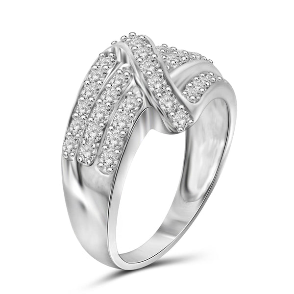 JewelonFire 1 Carat T.W. White Diamond Sterling Silver Cross-over Strip Ring