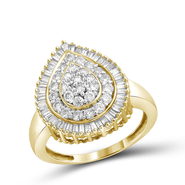 JewelonFire 1 Carat T.W. White Diamond Sterling Silver Teardrop Ring