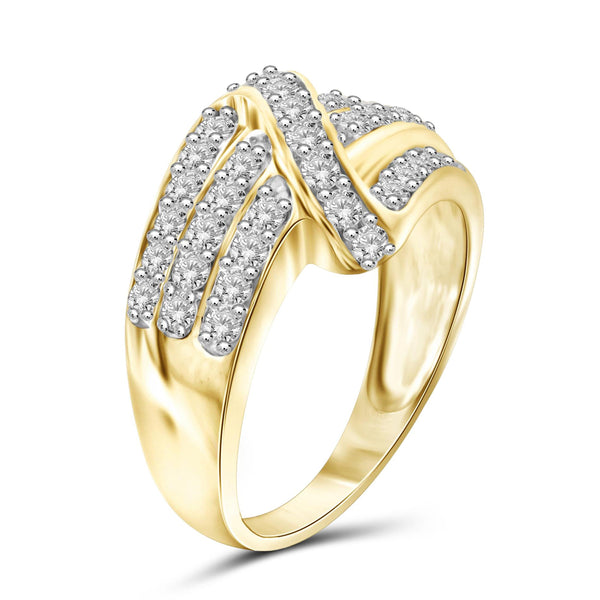 JewelonFire 1 Carat T.W. White Diamond Sterling Silver Cross-over Strip Ring