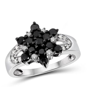 JewelonFire 1 Carat T.W. Black And White Diamond Sterling Silver Ring