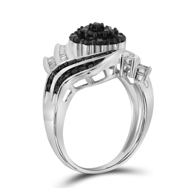JewelonFire 1 Carat T.W. Black And White Diamond Sterling Silver Ring
