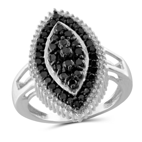 JewelonFire 1 Carat T.W. Black And White Diamond Sterling Silver Pear Shape Ring