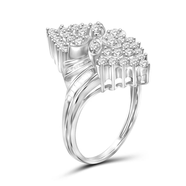 JewelonFire 1 Carat T.W. White Diamond Sterling Silver Flower Ring