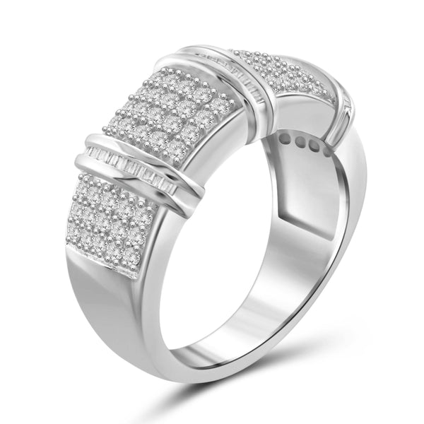 JewelonFire 1 Carat T.W. White Diamond Sterling Silver Three Strip Ring