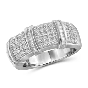 JewelonFire 1 Carat T.W. White Diamond Sterling Silver Three Strip Ring