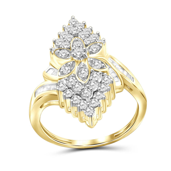 JewelonFire 1 Carat T.W. White Diamond Sterling Silver Flower Ring