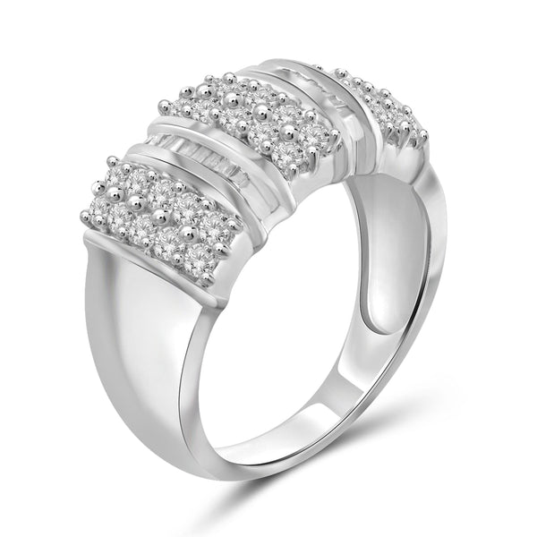 JewelonFire 1 Carat T.W. White Diamond Sterling Silver Striped Ring