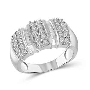 JewelonFire 1 Carat T.W. White Diamond Sterling Silver Striped Ring
