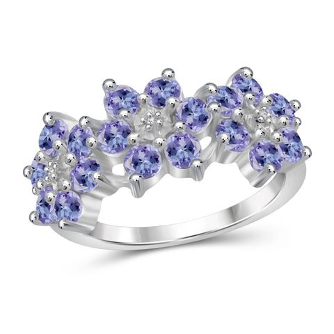 JewelonFire 1 3/4 Carat T.G.W. Tanzanite and White Diamond Accent Sterling Silver Flower Ring- Assorted Colors