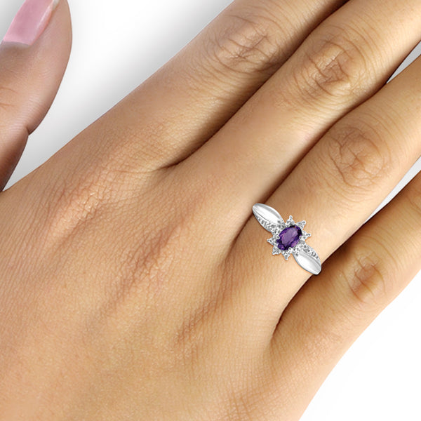 JewelonFire 1/2 Carat T.G.W Amethyst And White Diamond Accent Sterling Silver Ring - Assorted Colors