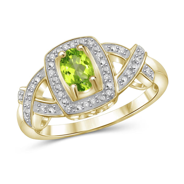JewelonFire 1/2 Carat T.G.W. Peridot And 1/20 Carat T.W. White Diamond Sterling Silver Ring - Assorted Colors