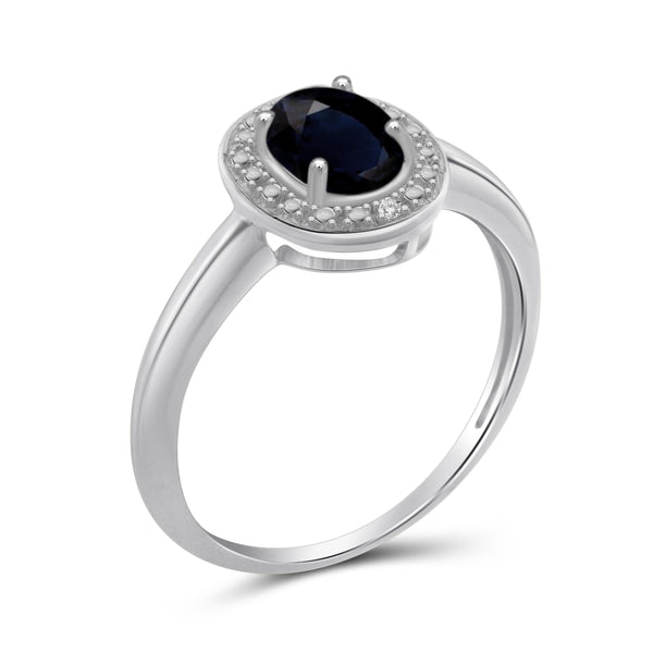JewelonFire 1.00 Carat T.G.W. Sapphire and White Diamond Accent Sterling Silver Ring - Assorted Colors
