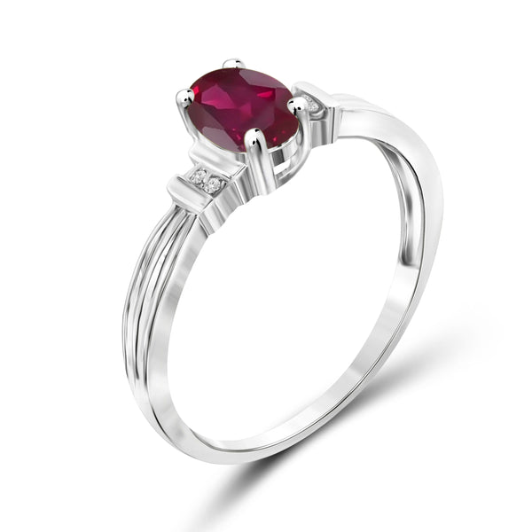 JewelonFire 0.90 Carat T.G.W. Ruby and 1/20 ctw White Diamond Sterling Silver Ring - Assorted Colors