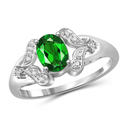 JewelonFire 0.80 Carat T.G.W. Chrome Diopside and White Diamond Accent Sterling Silver Ring - Assorted Colors