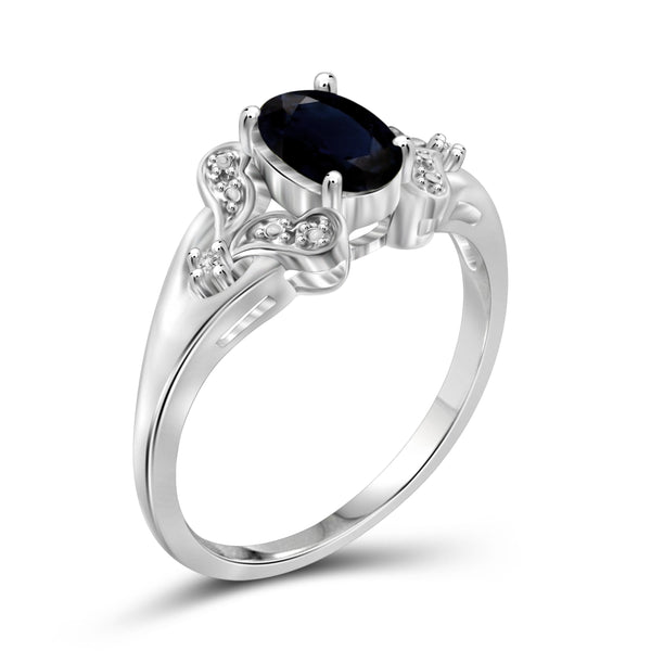 JewelonFire 1.00 Carat T.G.W. Sapphire and White Diamond Accent Sterling Silver Ring - Assorted Colors
