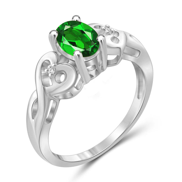 JewelonFire 0.80 Carat T.G.W. Chrome Diopside and White Diamond Accent Sterling Silver Ring - Assorted Colors