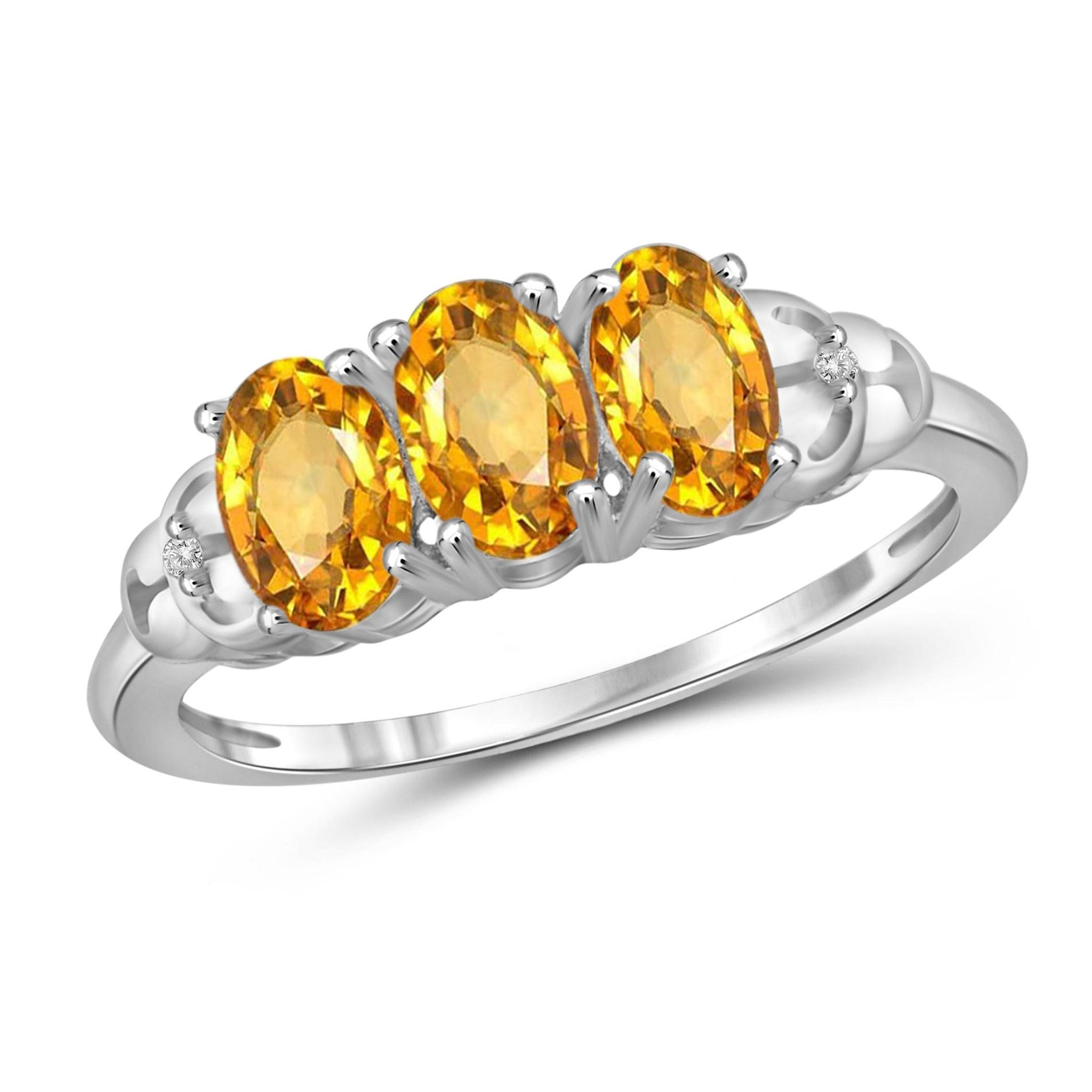 JewelonFire 1 1/3 Carat T.G.W. Citrine And White Diamond Accent Sterling Silver 3 Stone Ring - Assorted Colors