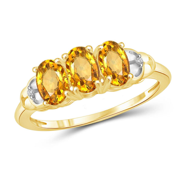 JewelonFire 1 1/3 Carat T.G.W. Citrine And White Diamond Accent Sterling Silver 3 Stone Ring - Assorted Colors