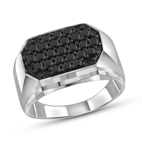 JewelonFire 1 Carat T.W. Black Diamond Sterling Silver Men's Ring