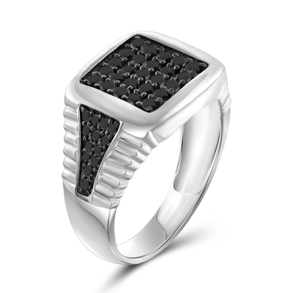 JewelonFire 1 Carat T.W. Black Diamond Square Sterling Silver Men's Ring